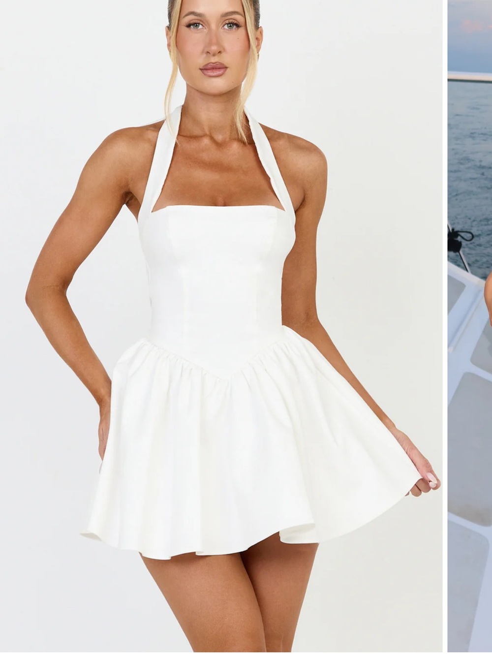 NWT Showpo HELDA White Halter Tie Neck Corset Panel
Mini Dress size 6